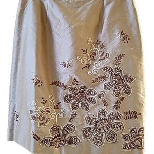 Stunning NWT Ann Taylor Gold Silk Brocade Beaded Knee Length Pencil Skirt